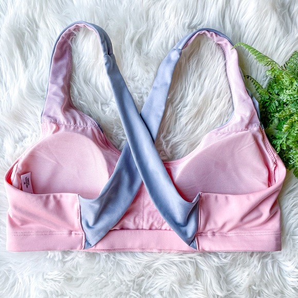 Victoria Secret Pink & Gray Sports Bra Criss Cross X Back M - Picture 2 of 3